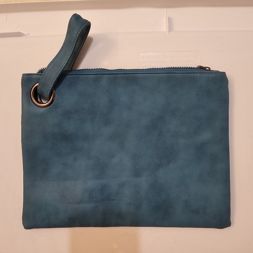 Teal Zip Faux Leather Cute Clutch Purse Zip Top With 3 Pockets Inside 1 Zipped